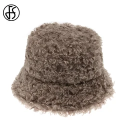 FS Warm Lamb Wool Bucket Hat For Men Windproof Winter Panama Caps Thicken Plush Fisherman Hats Brown Beige Women Cap Bob Homme