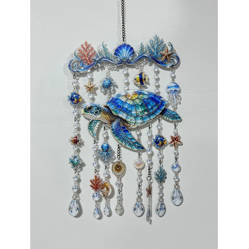 Sparkling Sea Creature Hanging Ornaments Ocean Animal Garden Decor Weatherproof Colorful for Patio Yard Outdoor Home Summer Fun