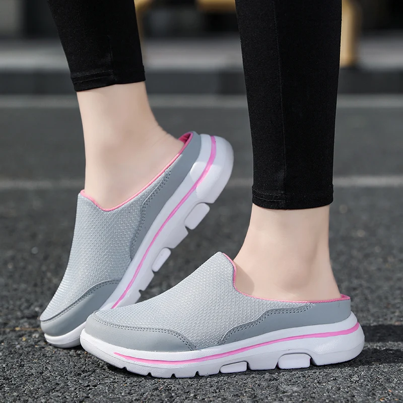 Letnia para Casual pół buty dla mężczyzn muły Mesh oddychające płaskie kapcie Slip on lekkie leniwe buty