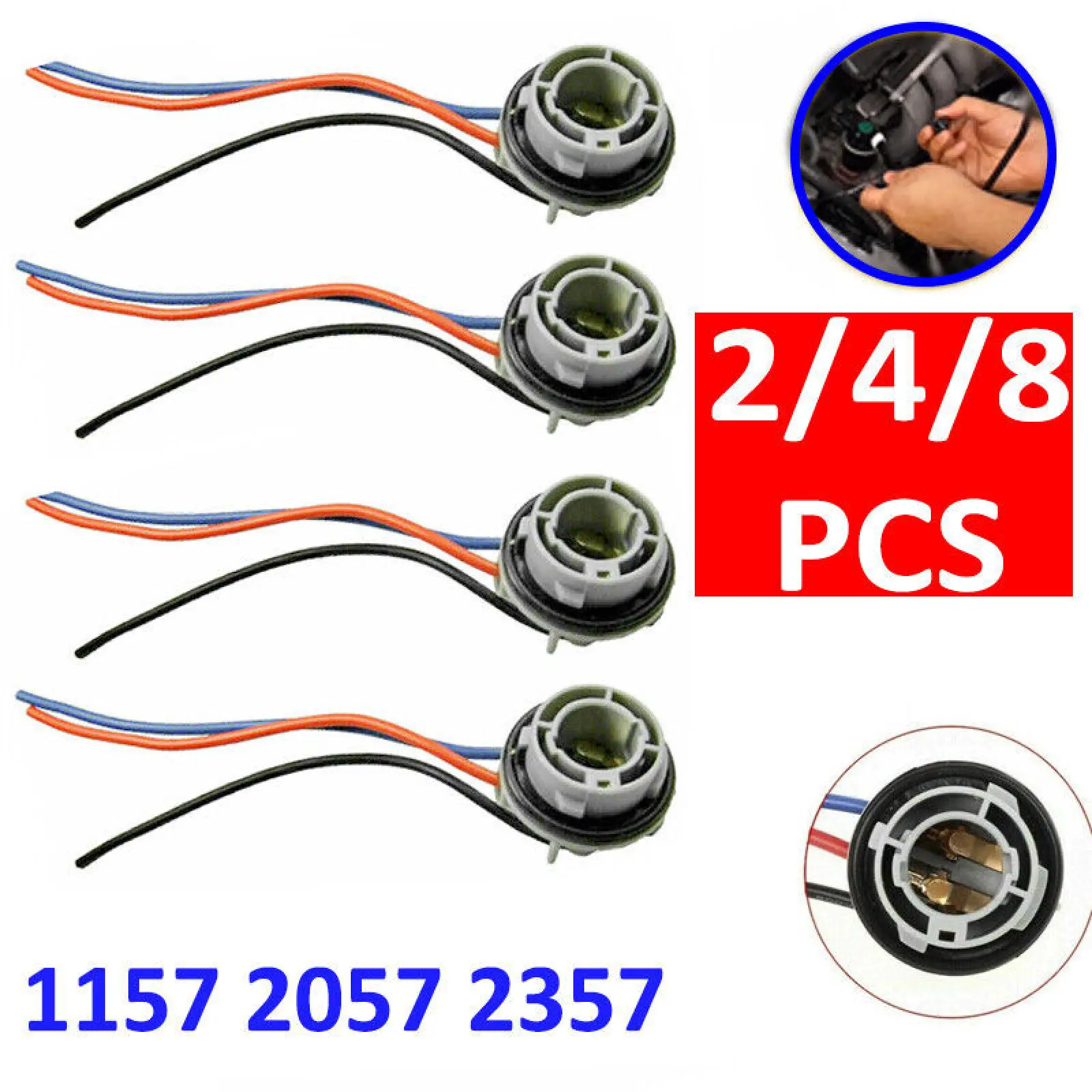 2/4/8Pc Car Brake Light 1157 2057 2357 LED Bulb Socket BAY15D Lamp Holder P21/5W Adapter Base Connector Harness Wire Accessories