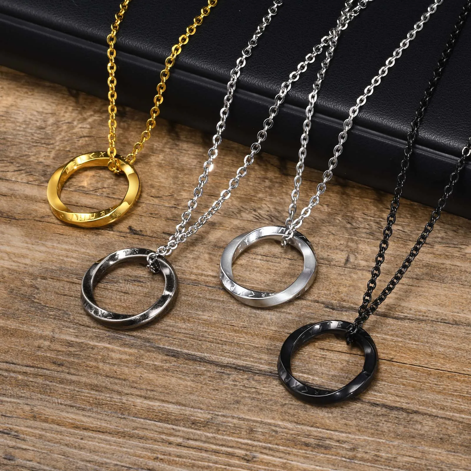 Viking Runes Mobius Necklace Stainless Steel Nordic Mythology Rune Pendent Necklace