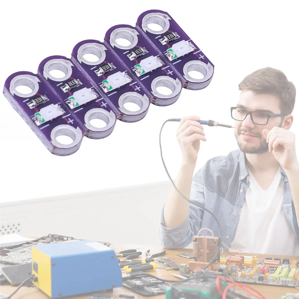5Pcs Lilypad LEDs Red/White/Yellow/Blue/Green Lilypad Light Module for Arduino IDE E-Textiles Wearable Projects