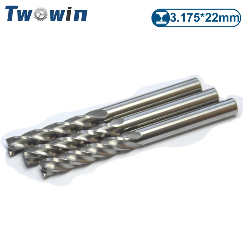 TWOWIN 10pcs Cutter 3.175*22mm 4 Flutes End Mills CNC Carbide EndMill Tools for CNC Machine for 3018 Laser Engraver