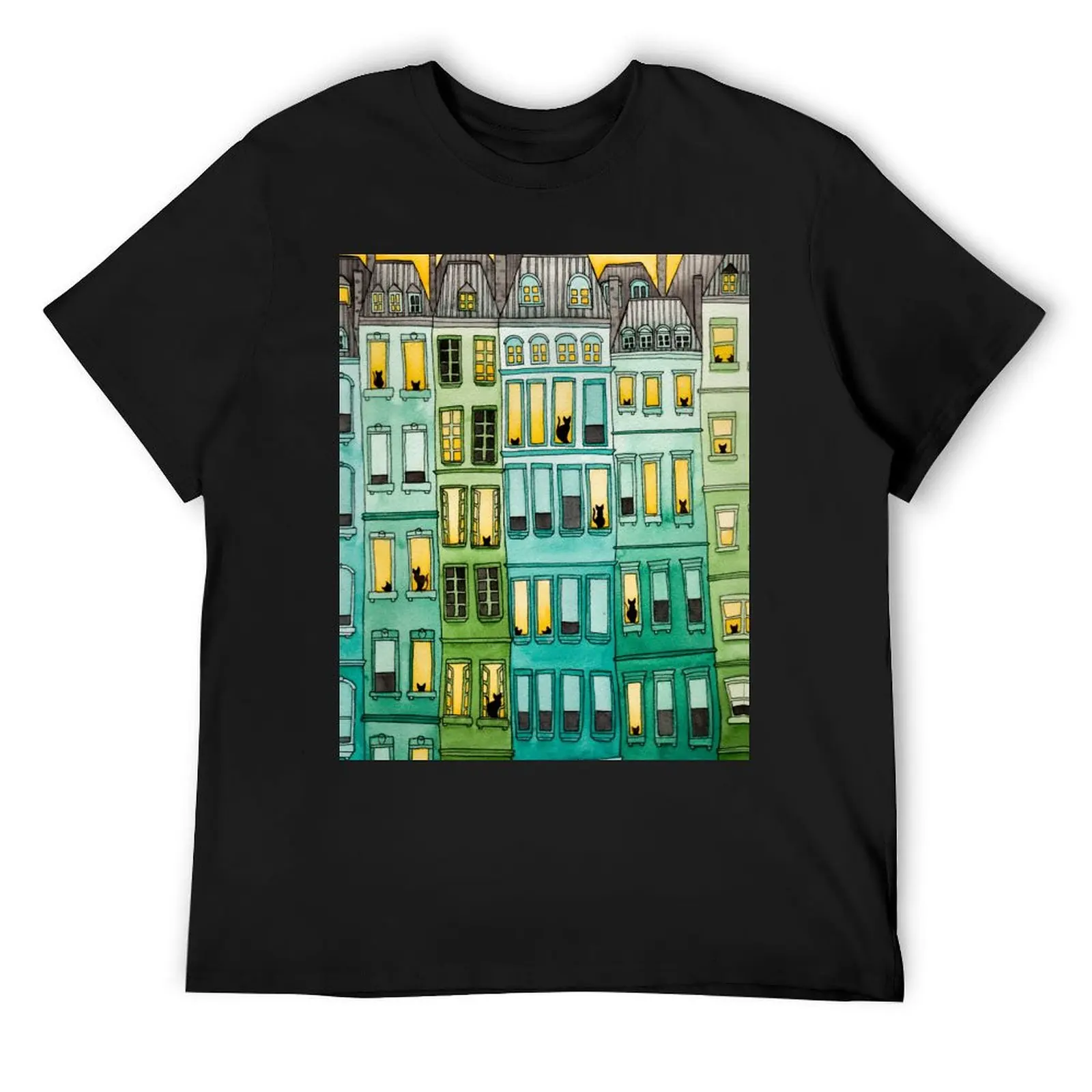 Cats in Green Townhouses T-Shirt graphic t shirt vintage graphic tee shirt cute tops mens graphic t-shirts funny