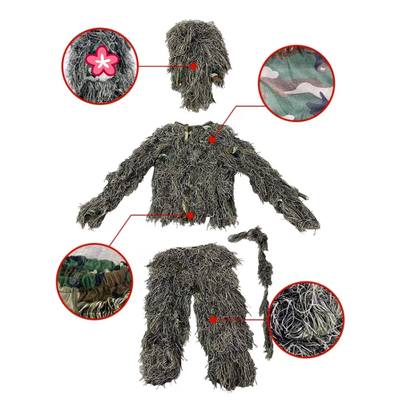 Woodland Jungle Desert Camouflage Ghillie Suit Yowie Sniper Jacket Pants Veil Wrap Bag Set Paintball Hunting Clothes