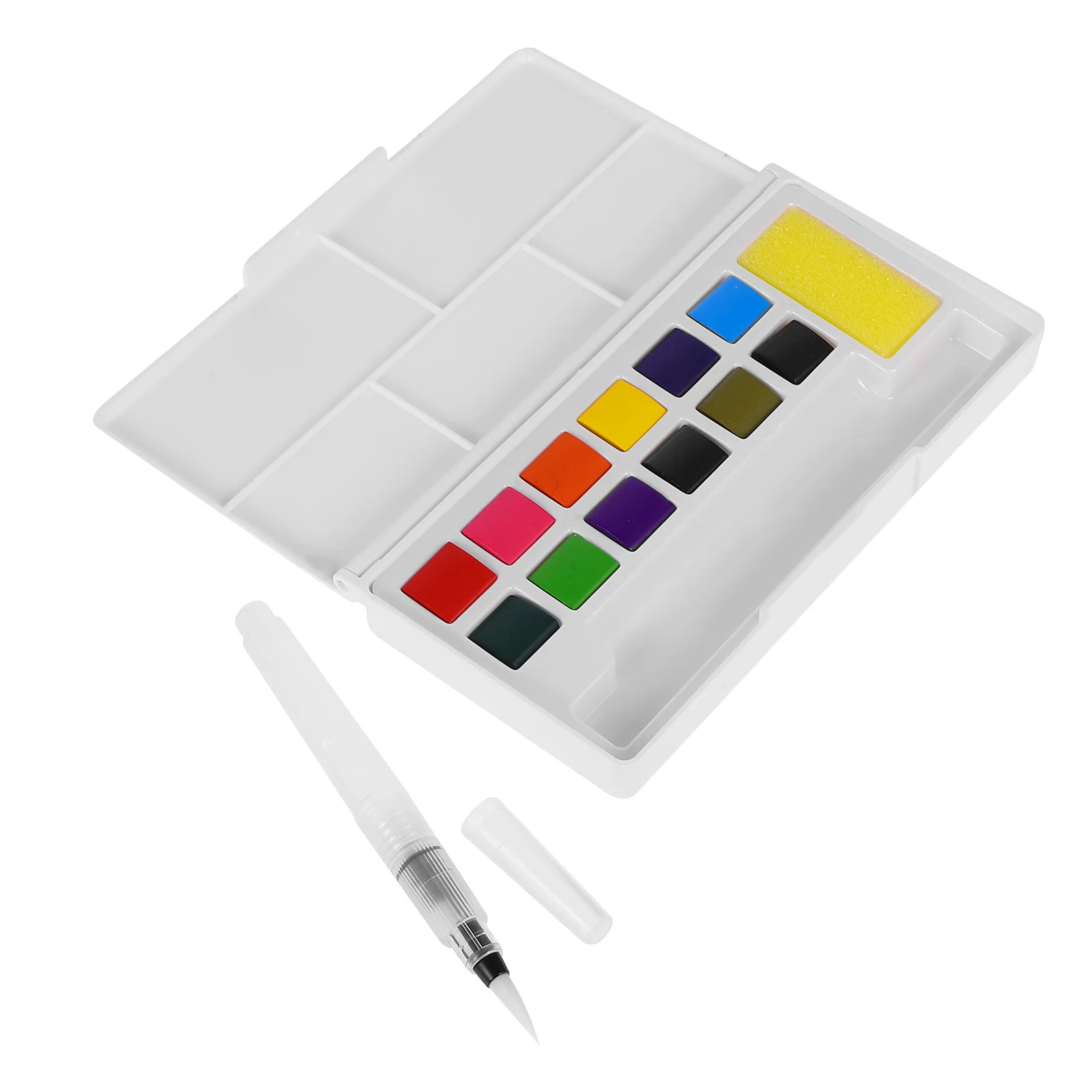 

1Set Watercolor Paint Set Solid 12 Colors Pen Sponge Box Portable Travel Sketch Kit Children Painting Supplies