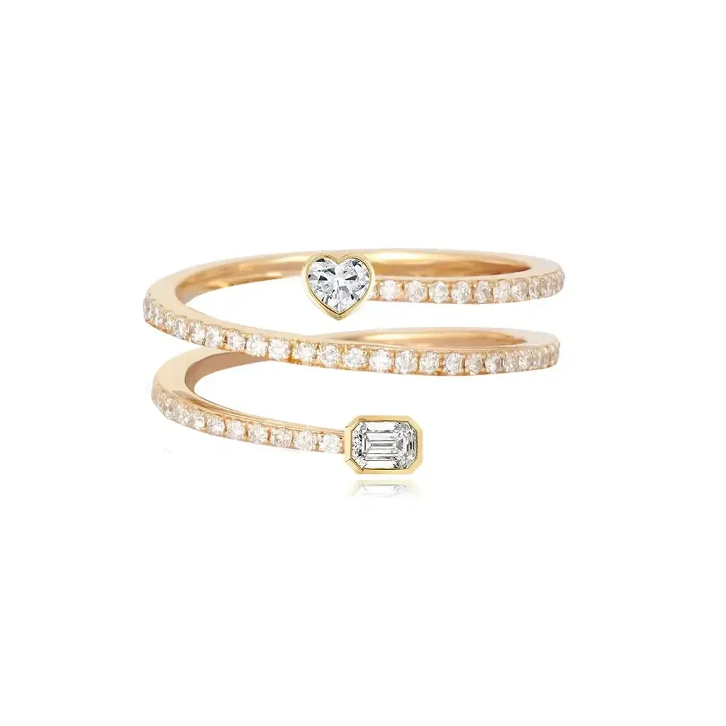 Gold Plated Heart Rectangle Cubic Zirconia Full Finger Wrap Ring For Women