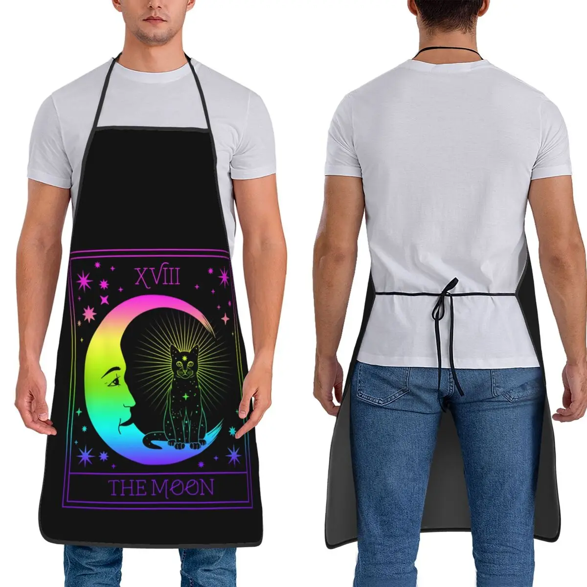 

Карта Таро, полумесяц и кошка, пастельный готический викканский фартук ведьмы, фартук для шеф-повара, кулинарии, кухни, нагрудник для уборки кухни, передник