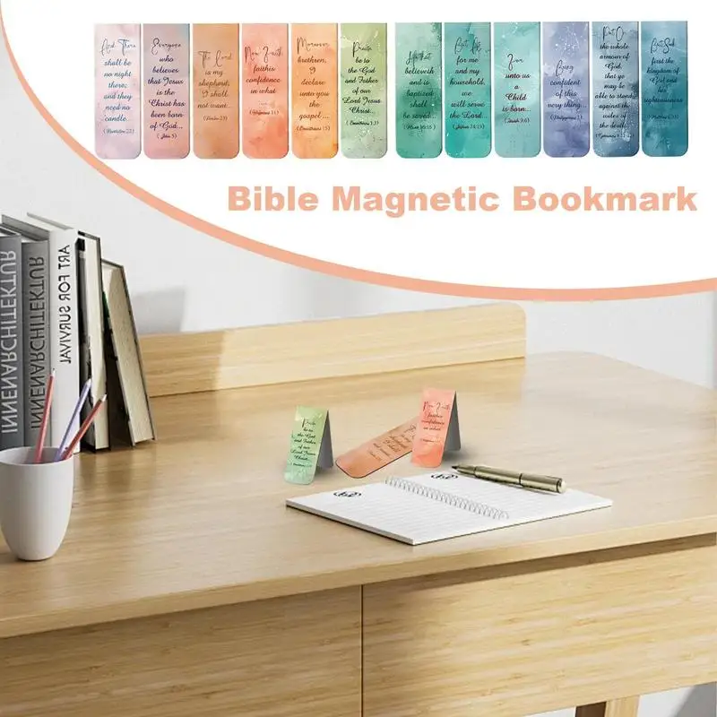 12pcs Magnetic Bookmarks, Bible Verse Page Clip Scripture Magnet Page Markers Bookmarks Bible Bookmark