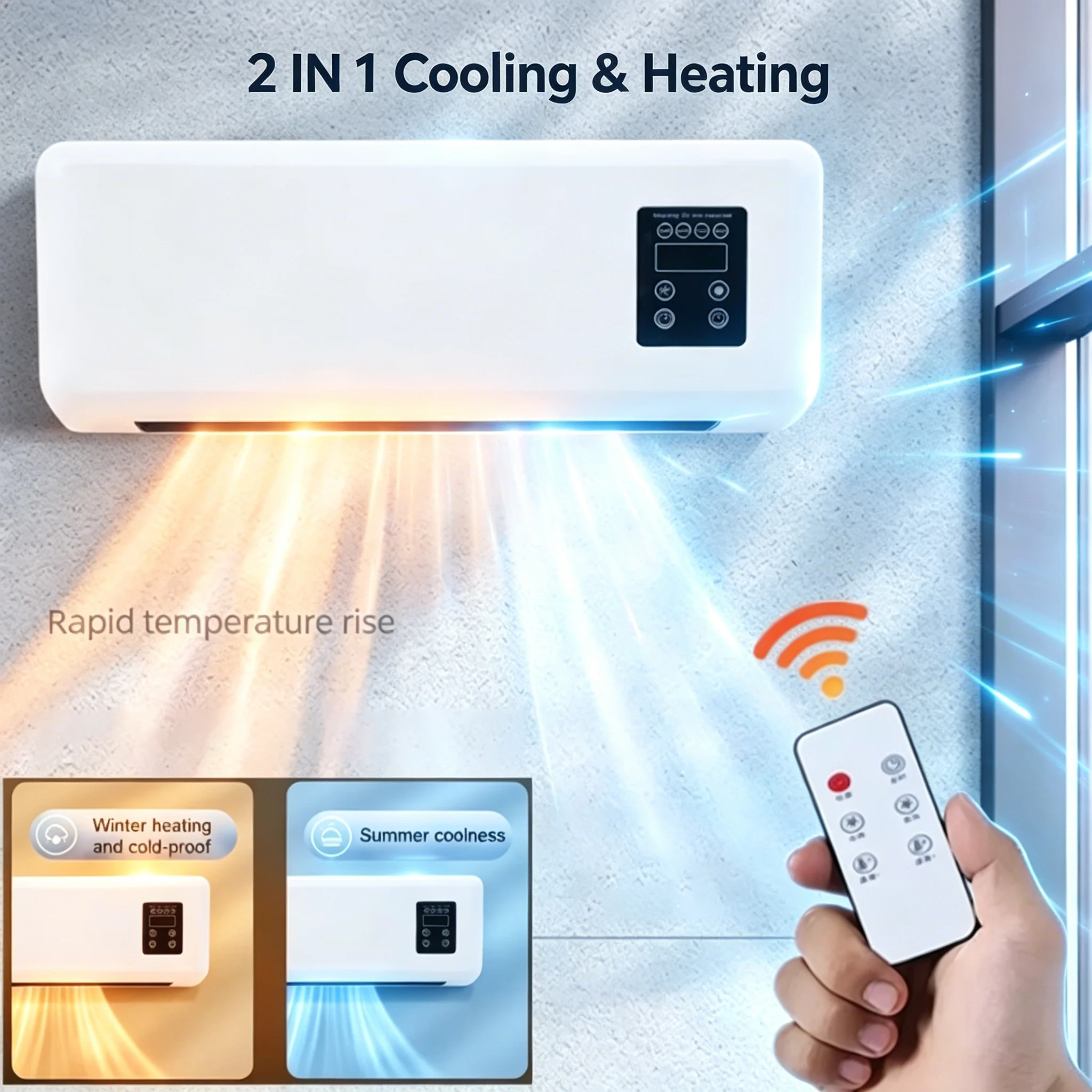 Wandmontierte Klimaanlage 2-in-1 Kühl- und Heizlüfter-Kombination, Smart-App/Fernbedienung, Tragbare Klimaanlage ohne Kanalanschluss