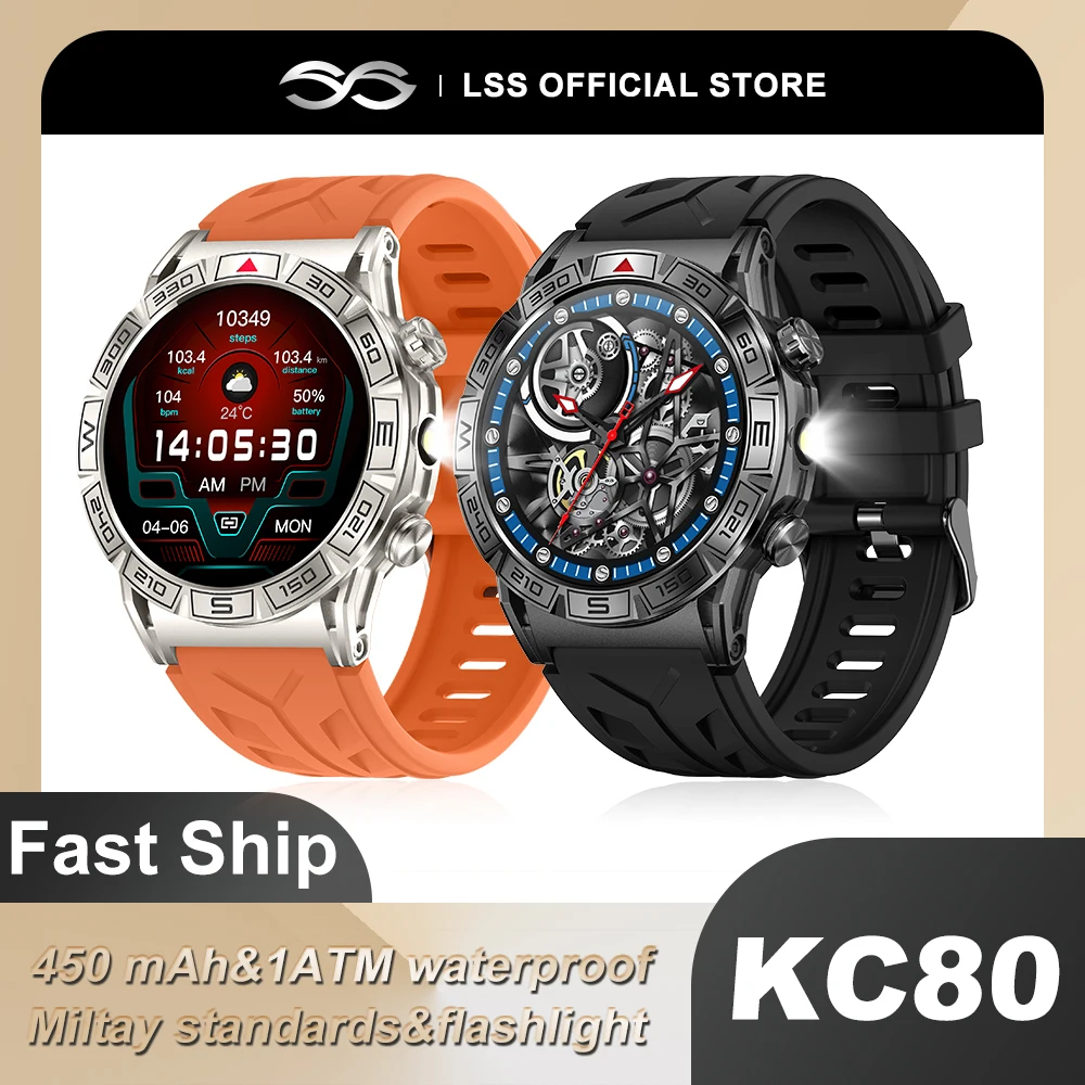 

New Men LED Flashlight Smart Watch Compass Sport Waterproof Smartwatch Bluetooth Call Smart Watches 450mAh Battery Watch