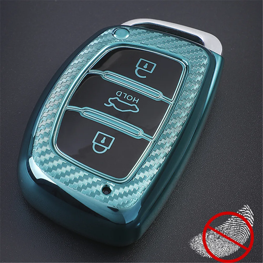 Carbon Fiber TPU Car Key Cover Case Shell for Hyundai Tucson Creta Ix25 I10 I20 I30 Verna Mistra Elantra Santa Fe 2015-2018