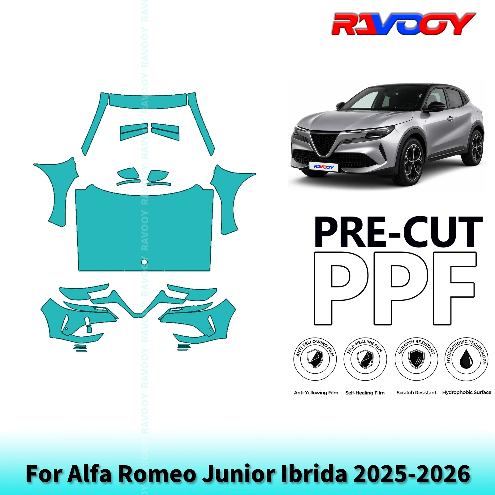 For Alfa Romeo Junior Ibrida 2025-2026 Full Front 8.5Mil Pre-Cut Paint Protection Film PPF Stone Chip Kit | Clear/Matte/Black