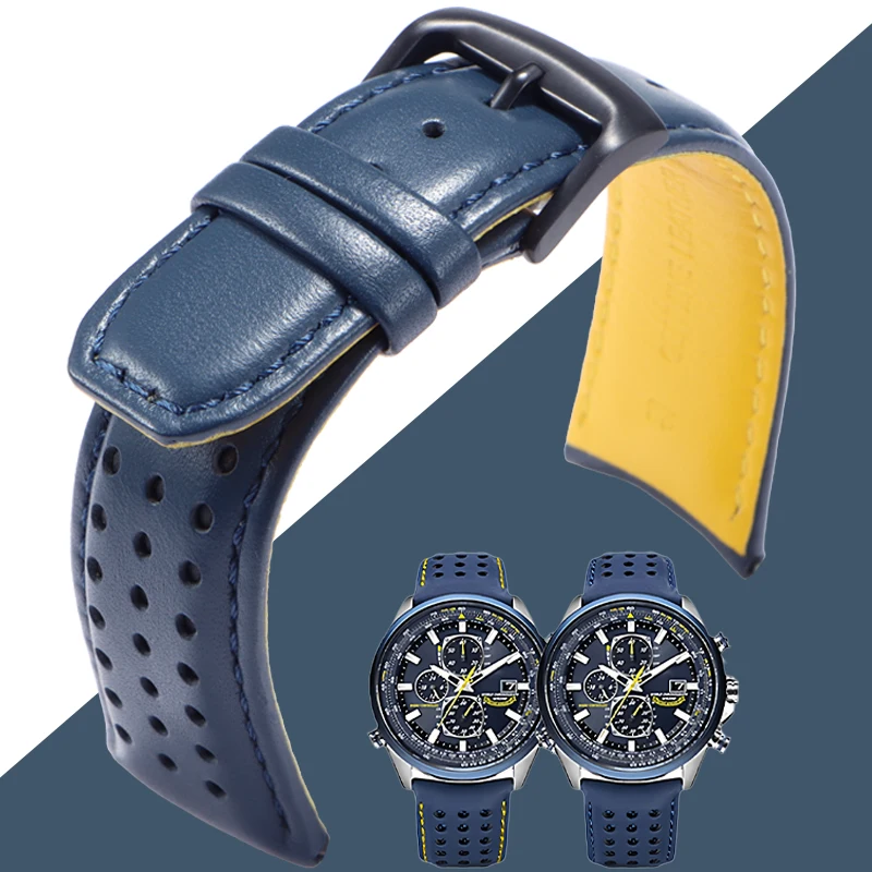 22 23mm Arc curved End cowhide watch band for Citizen Blue Angels AT8020-54L/8020-03L/JY8078 leather strap for Breitling Replace