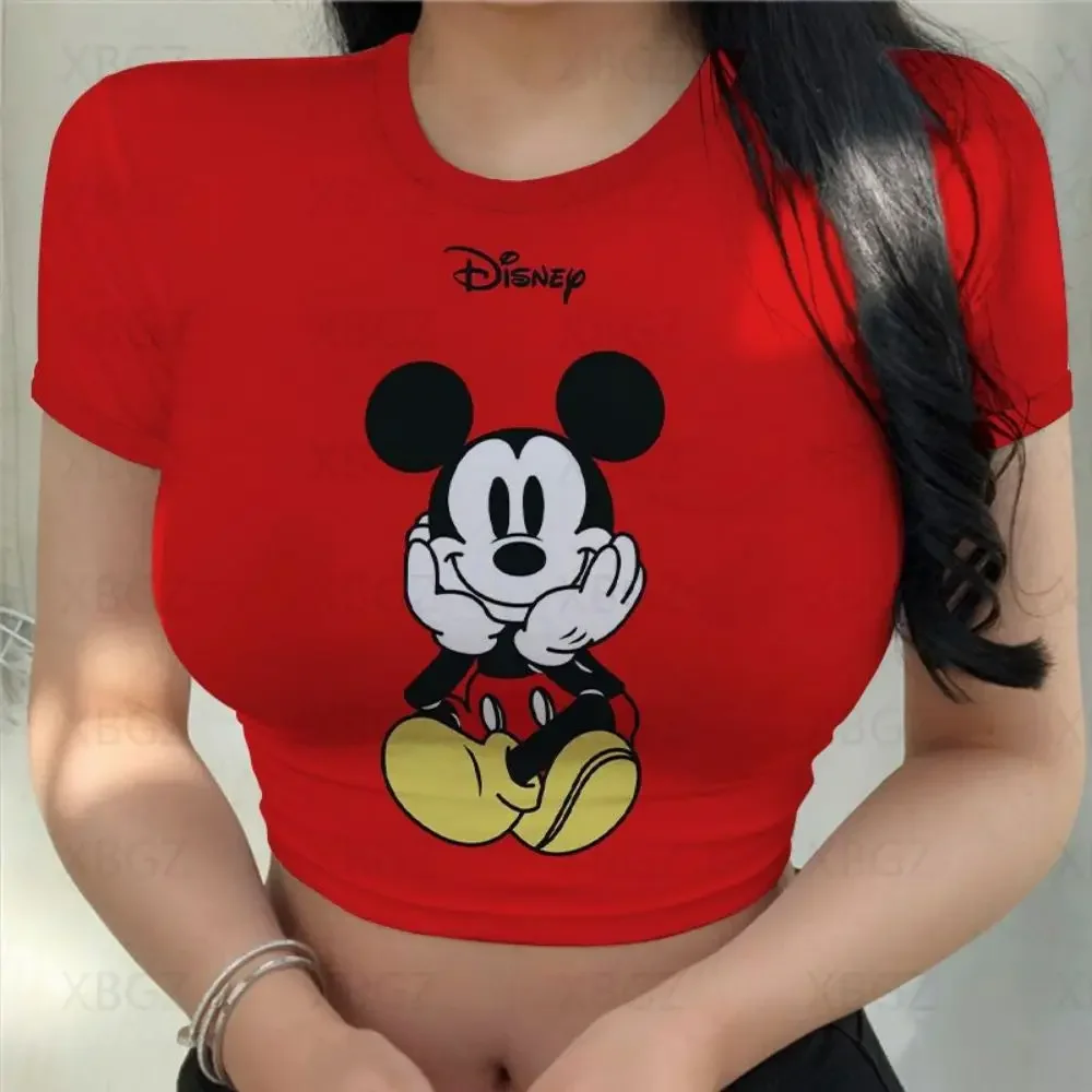 2024 Minnie Mouse Party Woman Clothes Sexy Women\'s T-shirt Slim Fit Crop Top Print Y2k Tight Fashion Blouses Mickey T-shirts