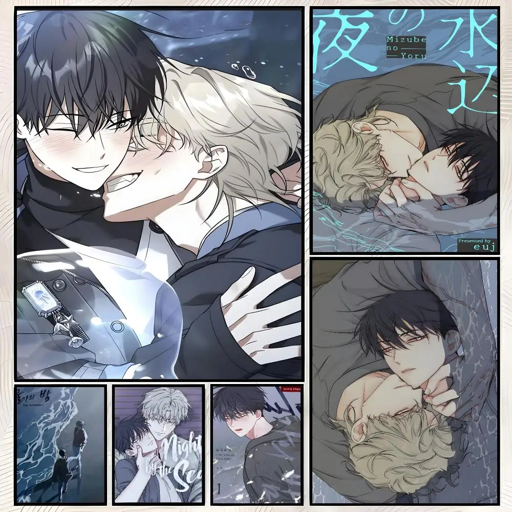 Comic BL Romance Low Tide Twilight Poster Self-Stick HD PP paper Wall Art  Waterproof Decor for Bedroom, Living Room，Gift
