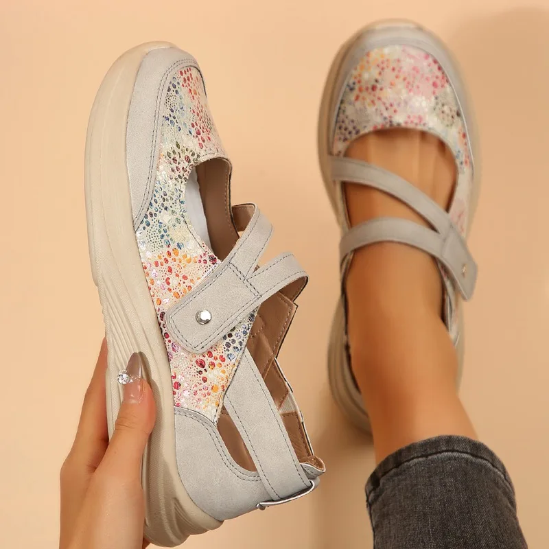 Women's Comfortable Color Blocking Single Shoes New Spring and Autumn Women Vintage Casual Fashionable Shallow Mouth Shoes