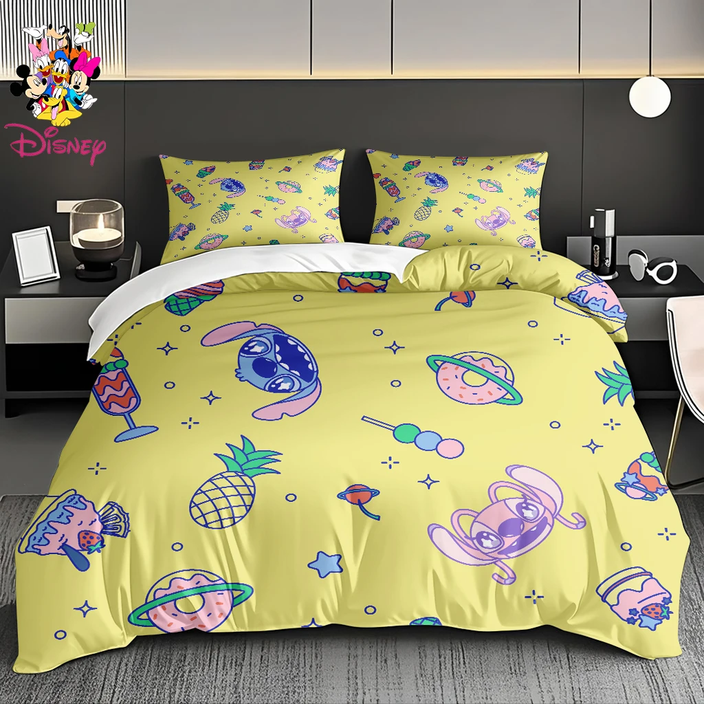 Juego de funda nórdica Disney Stitch sin relleno, bonito diseño de dibujos animados, adecuado para dormitorios familiares y habitaciones de invitados, 2/3 Uds.