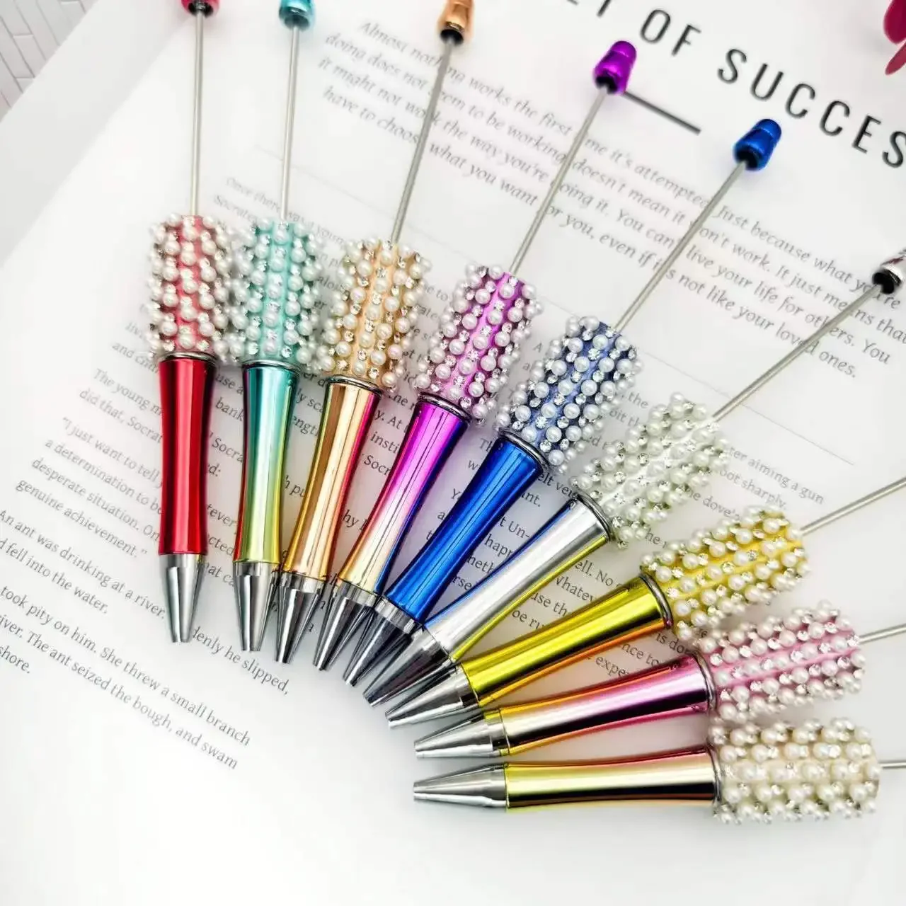 A36PCS Electroplating Gradient Ballpoint Pen, Diamond Patch Bead Pen Wholesale