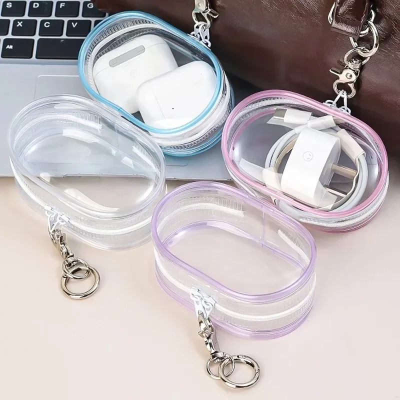 Waterproof Transparent Cable Storage Bag Earphone Charger Organizer Case Gadgets Bag Pouch With Keychain Electronics Accessories