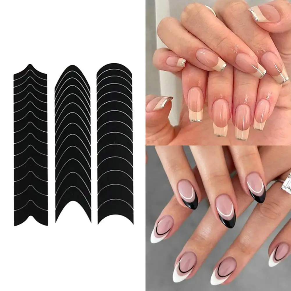 6Pcs Nail Art Stencil Stickers French Line DIY Manicure Tools Stencil Stickers For Creative Wavy Oblique Spray Designs