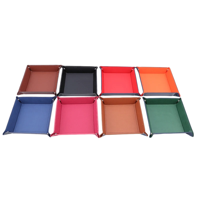 Creative Folding Tray PU Leather Valet Trinket Collapsible Phone Key Wallet Coin Desktop Storage Sundries Box Bins Accessories