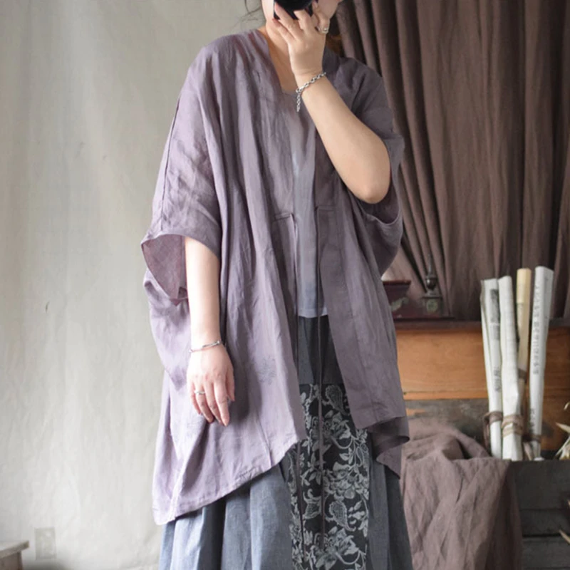 

Oversized Women Casual Linen Cardigan Coats New Arrival 2025 Summer Vintage Floral Embroidery Loose Female Long Jackets M1192