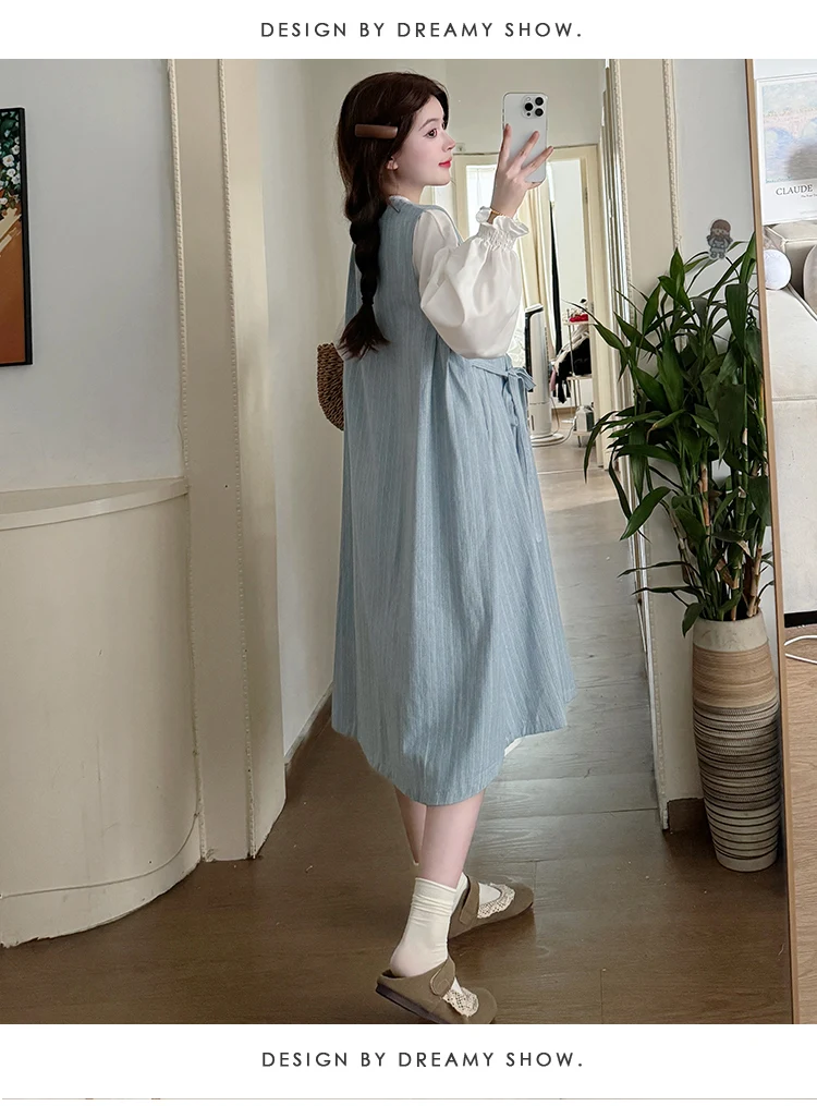 Korean Style Maternity Denim Blue Dress Sleeveless Button Fly Plus Size Pregnant Woman Vest Dress Long Loose Fashion Tank Dress