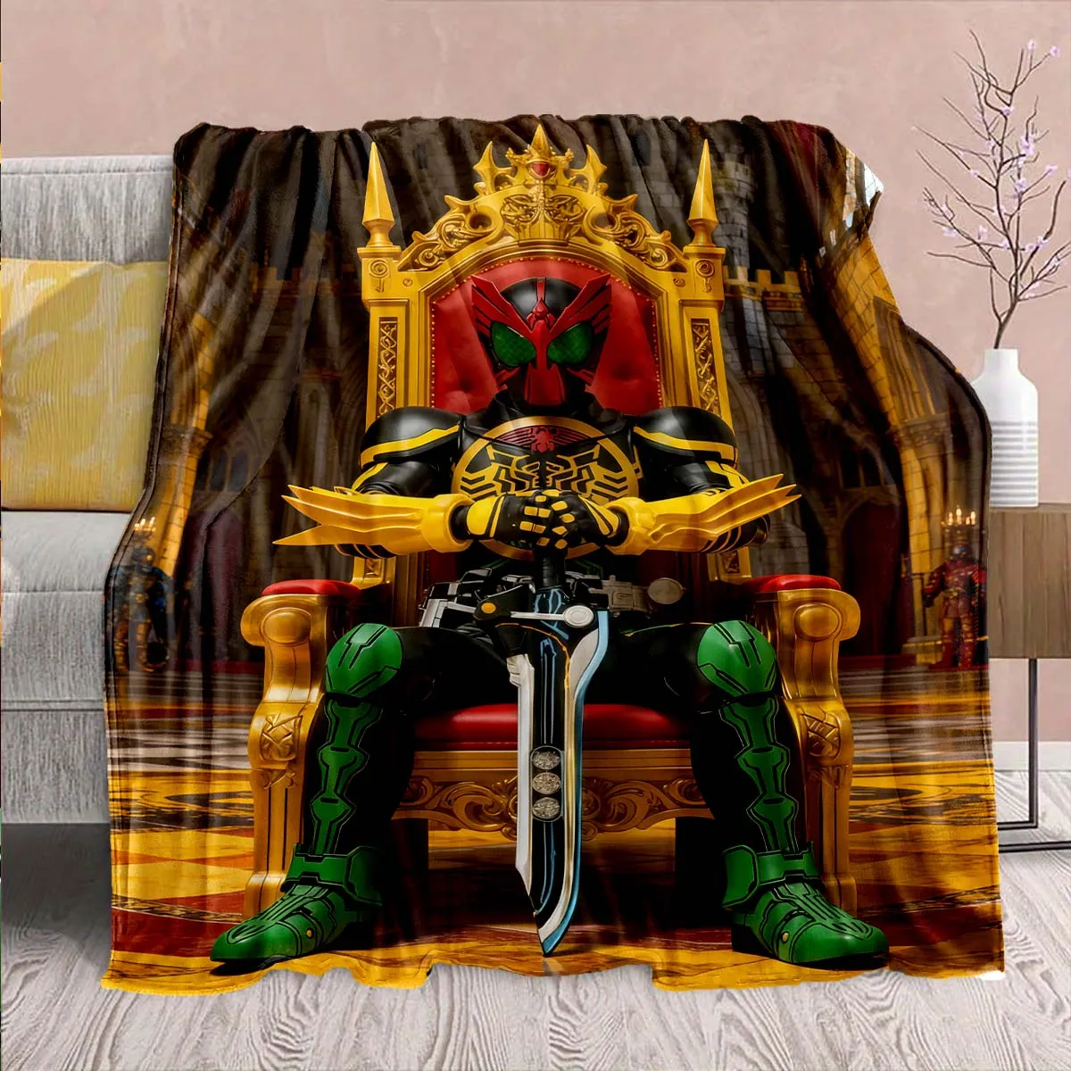Kamen Rider Anime Flannel Blanket – Soft, Warm, Perfect for Sofas, Bedding, Camping, Travel, Office, and Home Decor – QJY