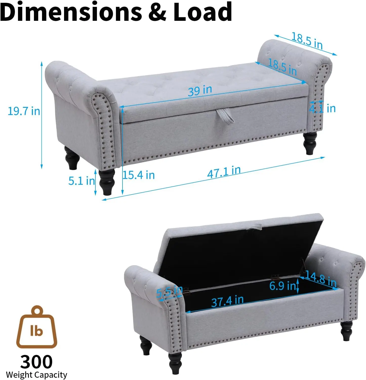 

Storage Ottoman Bench with Arms, Linen End of Bed Bench for Bedroom, Button Tufted Storage Bench for Entryway, Living Room,Hallw
