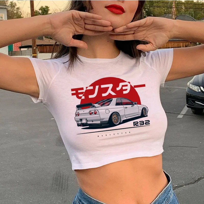 Jdm-Camiseta de estética blanca para mujer, top corto tumblr, camiseta blanca, ropa de calle