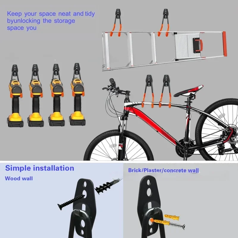 حامل تثبيت على الحائط للدراجة، خطاف تخزين معدني عالي التحمل، منظم أدوات المرآب المثبت على الحائط، ملحقات تحمل الأجهزة