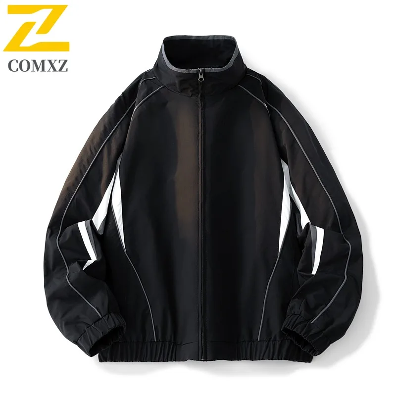 

COMXZ Men Jacket Classic Stand Collar Korean Style Fashion Motorcycle Coat Premium Collar Street Lightweight Autumn Jackets