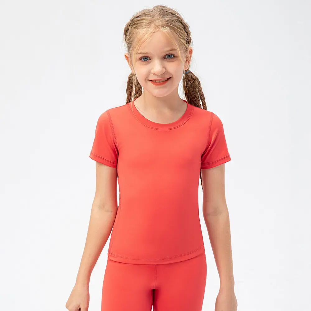 Girls Kid Quick Dry Sport T-shirt Fitness Short Sleeve Tee Shirt Children Yoga Sports Running Dancing Tank Tops Summer MM357