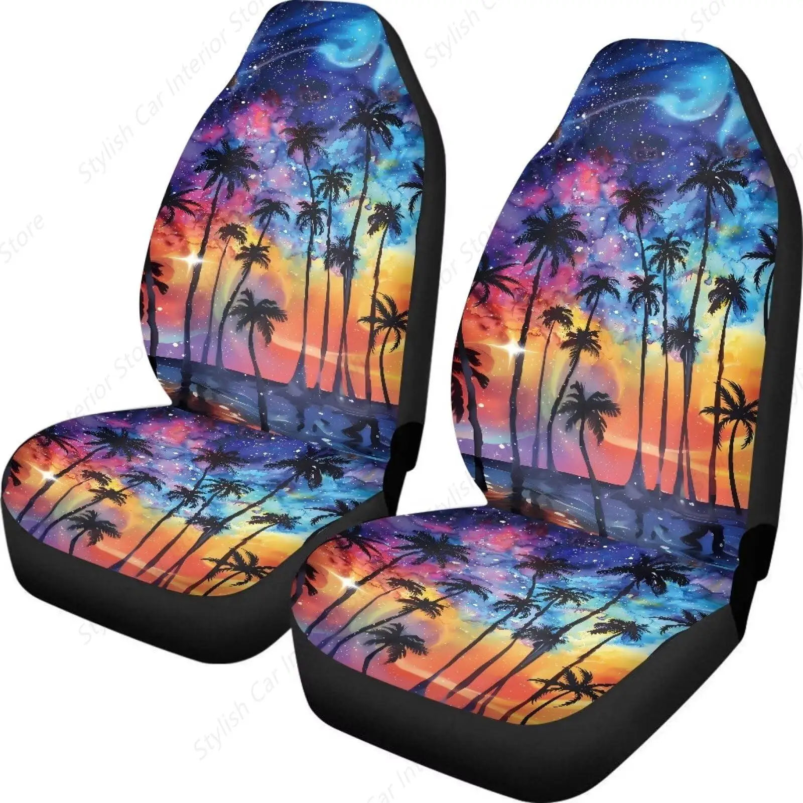 

Galaxy Palm Tree Car Seat Covers Front Seats Only,Hawaiian Car Accessories Interior Universal Seat Covers for Cars Trucks SUV