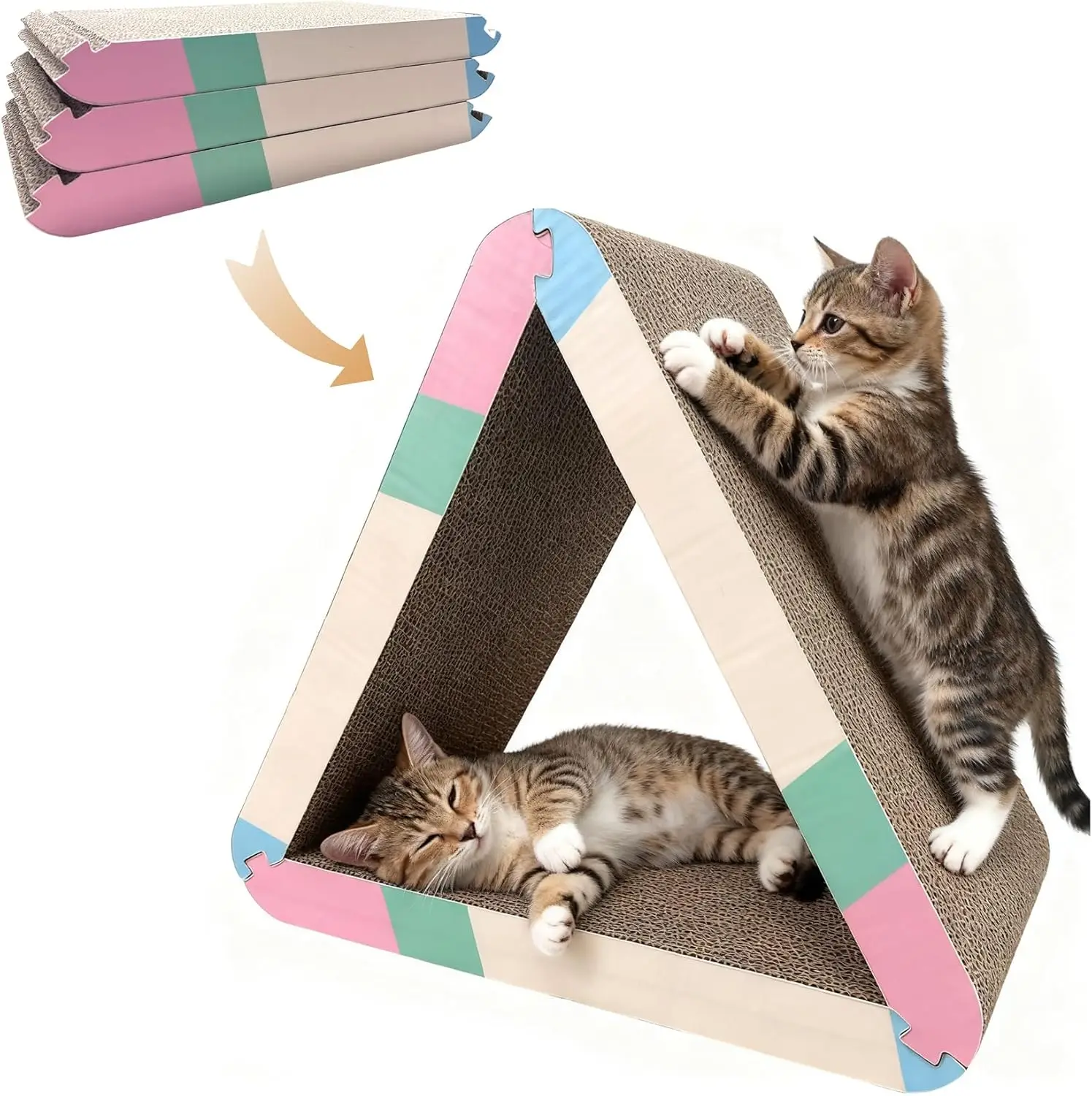 

Triangle Cat Scratcher Pad - Foldable Cat Scratching Board with Non-Toxic Thickened Corrugated Paper, Durable Recycled C