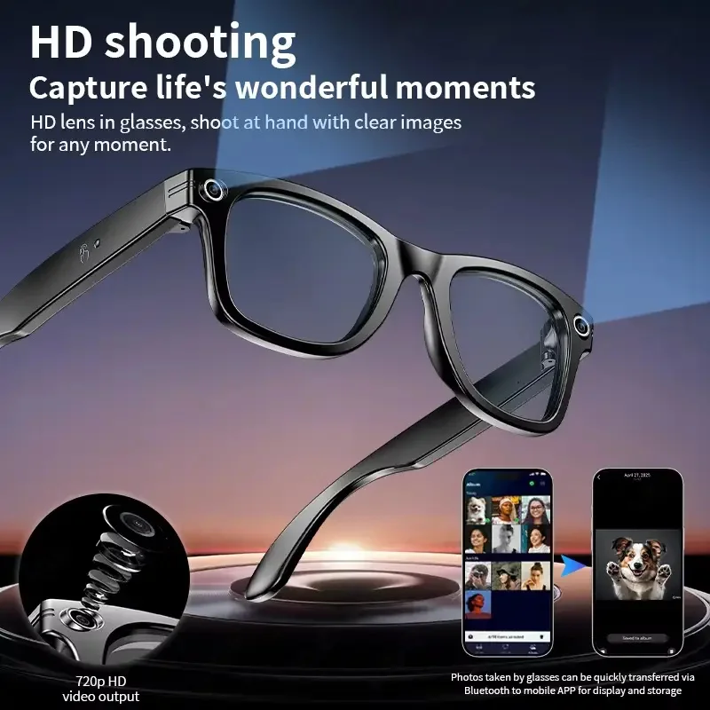 New Top1 AI Smart Camera Glasses Men Women 8MP 4K HD Anti-shake Camera 1080P Video Recording Real-Time Translation UV-Protection
