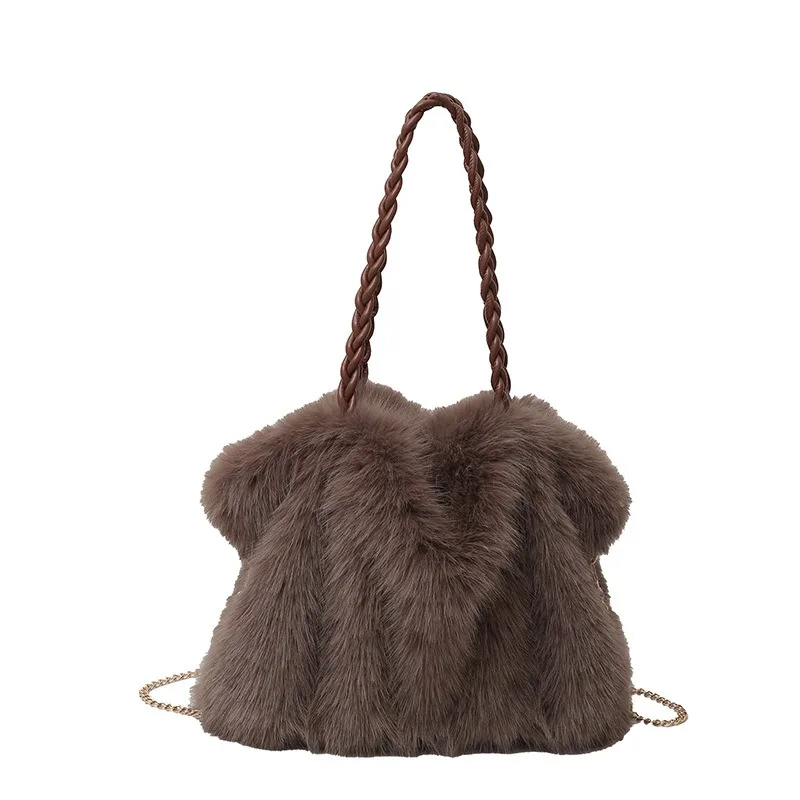 

2026 New Trend Plush Faux Fur Shoulder Bag for Women, Casual Minimalist Large Capacity Elegant Chain Crossbody Handbag Winter