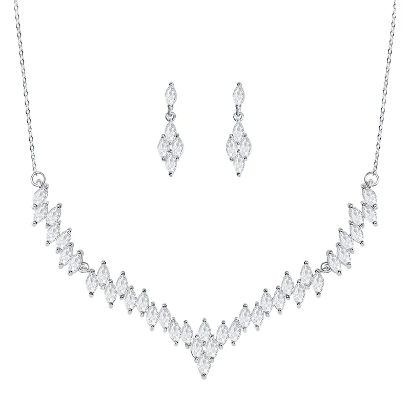 

YYSuniee New Korean Fashion Cool Luxury Earring Necklace Zircon Earring Set
