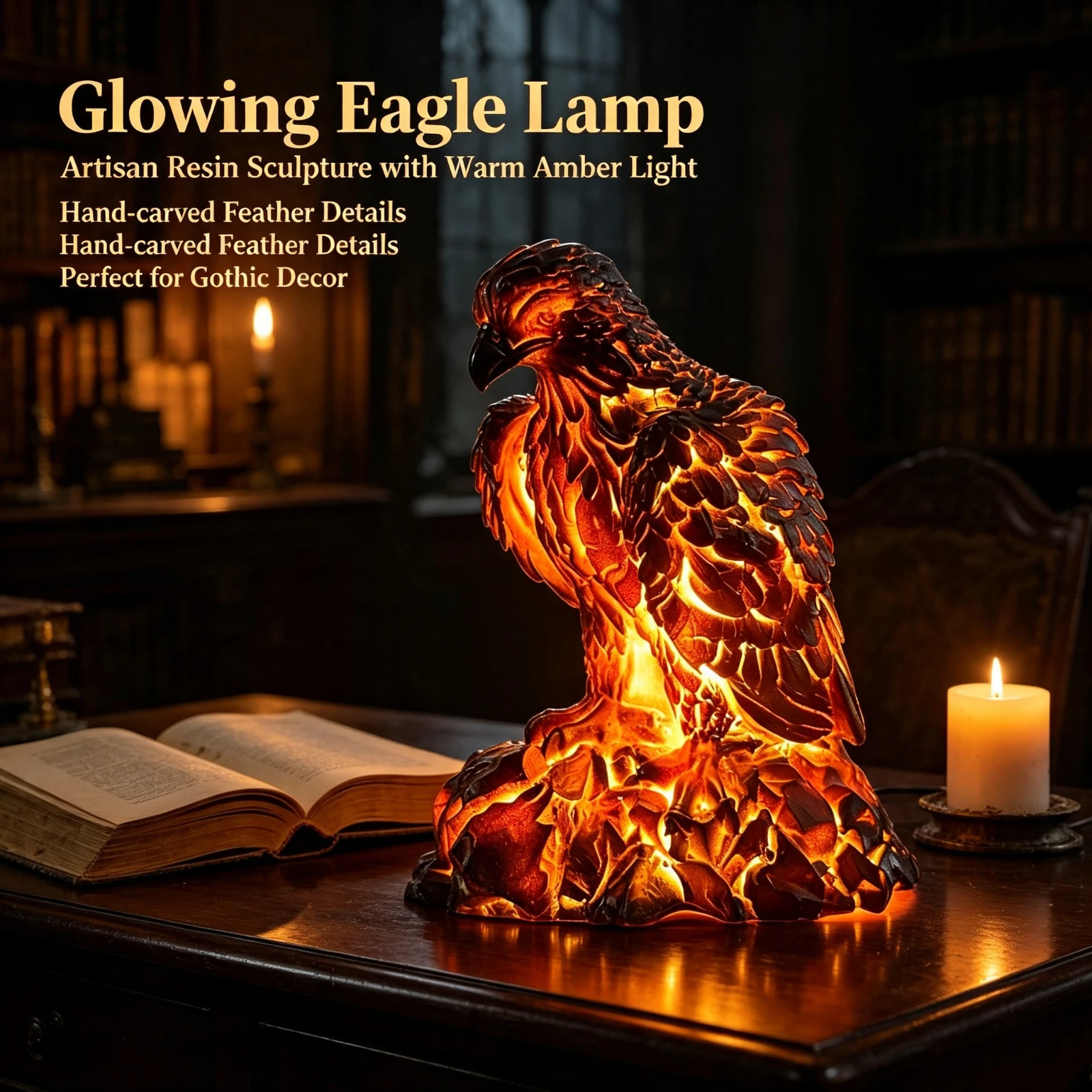 LED照明付き溶ける鷲ランプ、樹脂製ゴシックアート像テーブル - Resin Art Lamp のレビューと価格