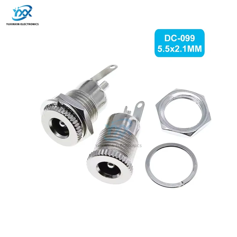 1/5PCS/LOT DC099 DC Power Jack Socket 5.5 mm x 2.1mm Female Panel Mount Connector Metal DC-099 Open Hole 11MM 5.5*2.1 5.5*2.5