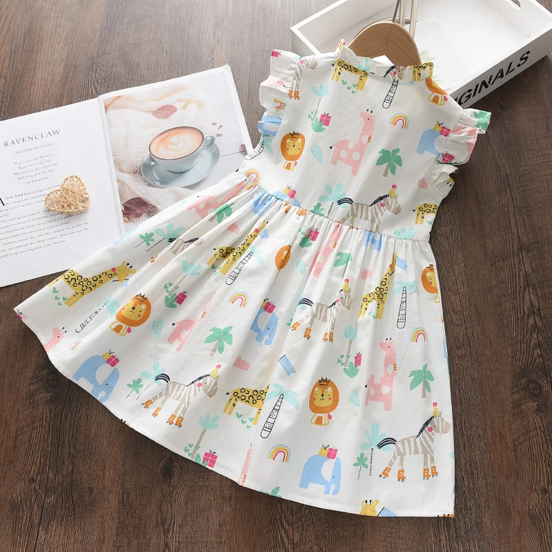 Bear Leader Cartoon Print neonate Princess Dress New Fashion Summer Floral Toddler Kid Party Clothes bambini Vestido