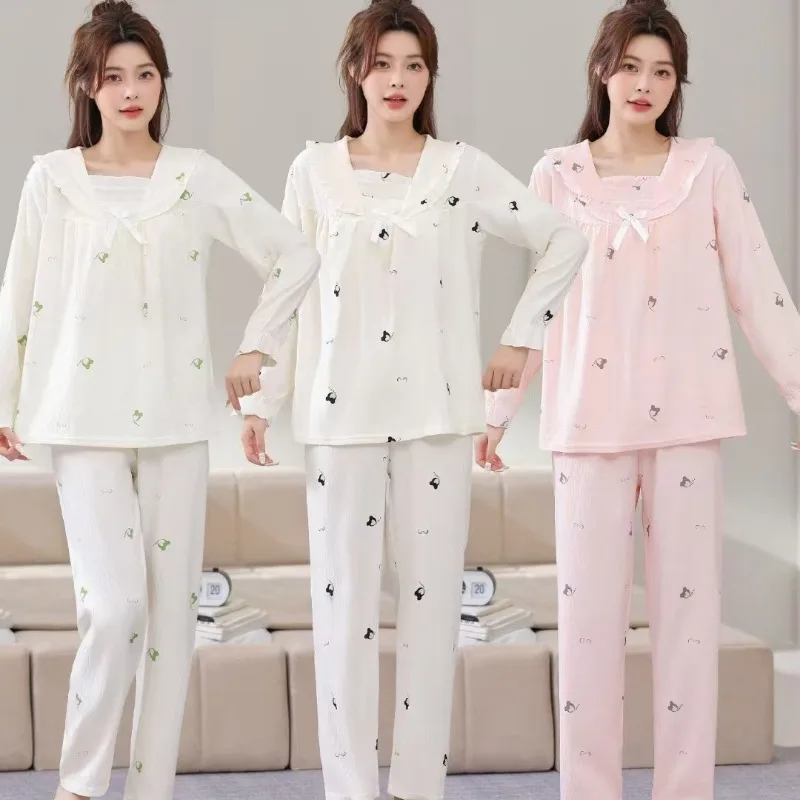 

Хлопковые длинные брюки с длинными рукавами Cloud, весенне-осенняя женская одежда для сна, удобная домашняя одежда, домашний костюм в стиле принцессы для отдыха