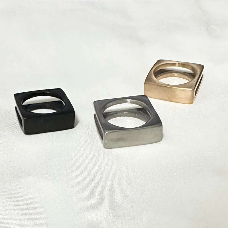 Simple Square Three Color Classic Stainless Steel Rings Unisex Party Gift For Men Vintage Women Ring Geometric Jewelry Wholesale