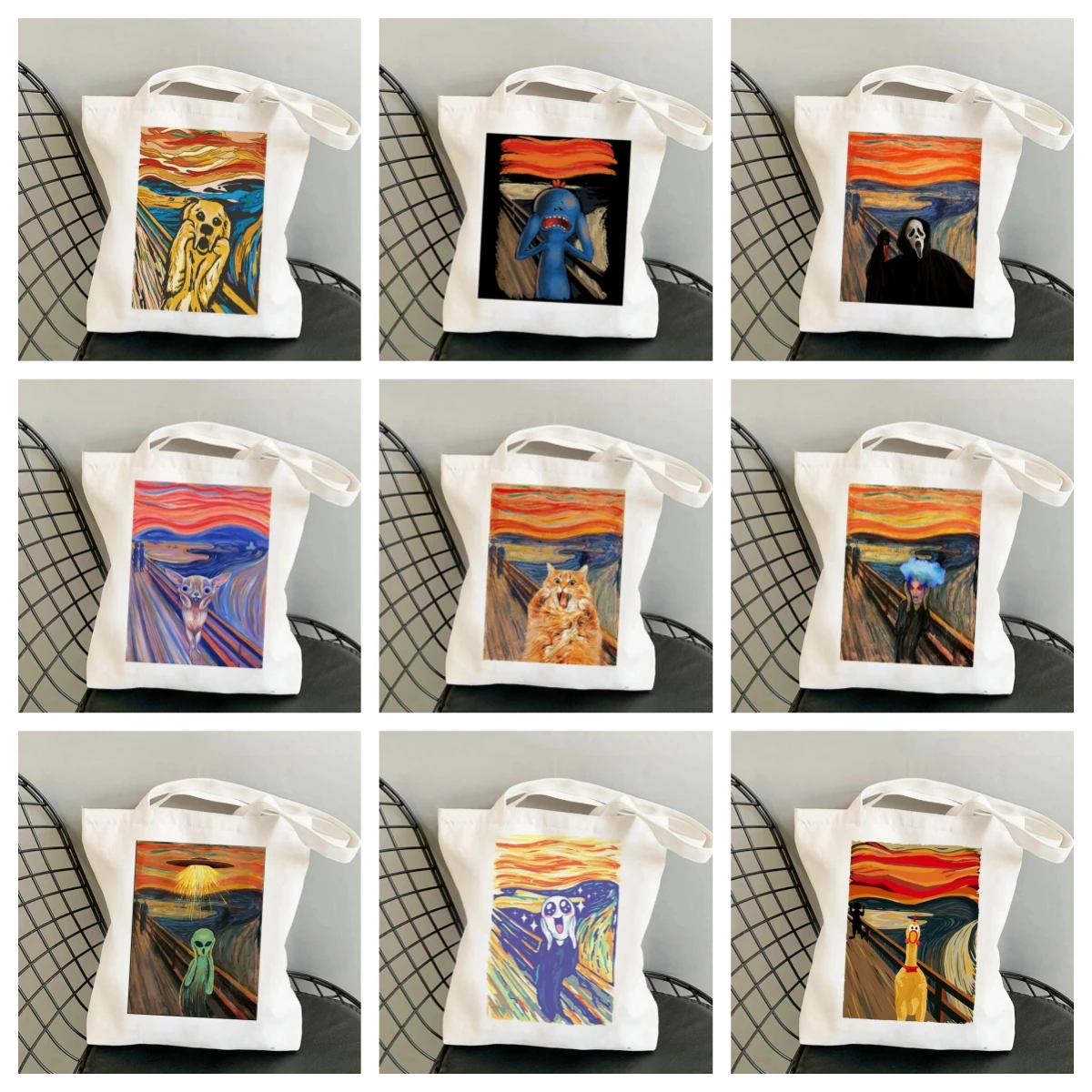 Cat Oil Painting Style Printed Hand Bill Of Lading Shoulder Canvas Bag Tote Bag Retro Simple Literary Shoulder Bag Fashion
