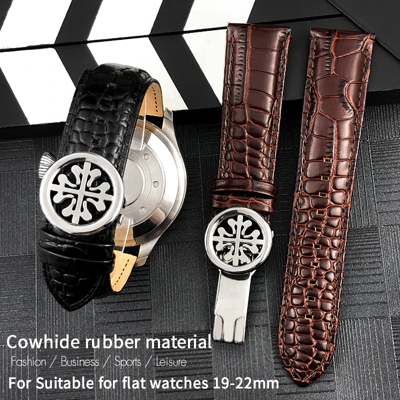 รูปแบบจระเข้แท้หนัง 19 มม.20 มม.21 มม.22 มม.สําหรับ Patek PP Philippe 5227 5167 สีน้ําตาลสายนาฬิกาสร้อยข้อมือ