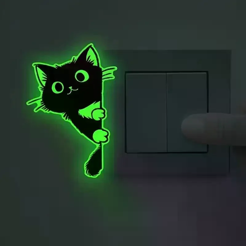Sweet Self-Adhesive Luminous Cat Wall Decals PVC Cute Glowing Cat Stickers Home Decor Funny Cat Switch Stickers Dorm Room