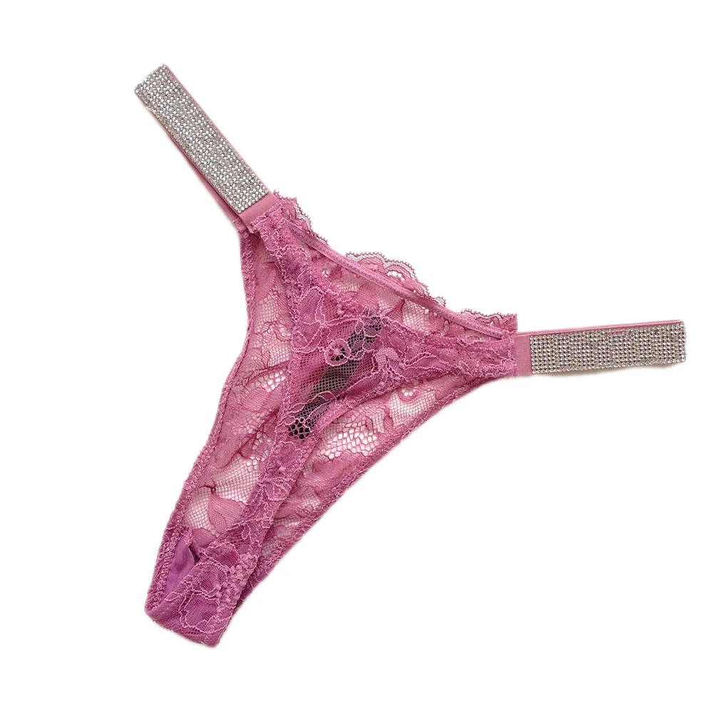 Sexy Fashion Women Low Rise Thong Comfort Bra Plus Size Lingerie Briefs Brand Letter Rhinestone Pink Seamless Underwear Panties