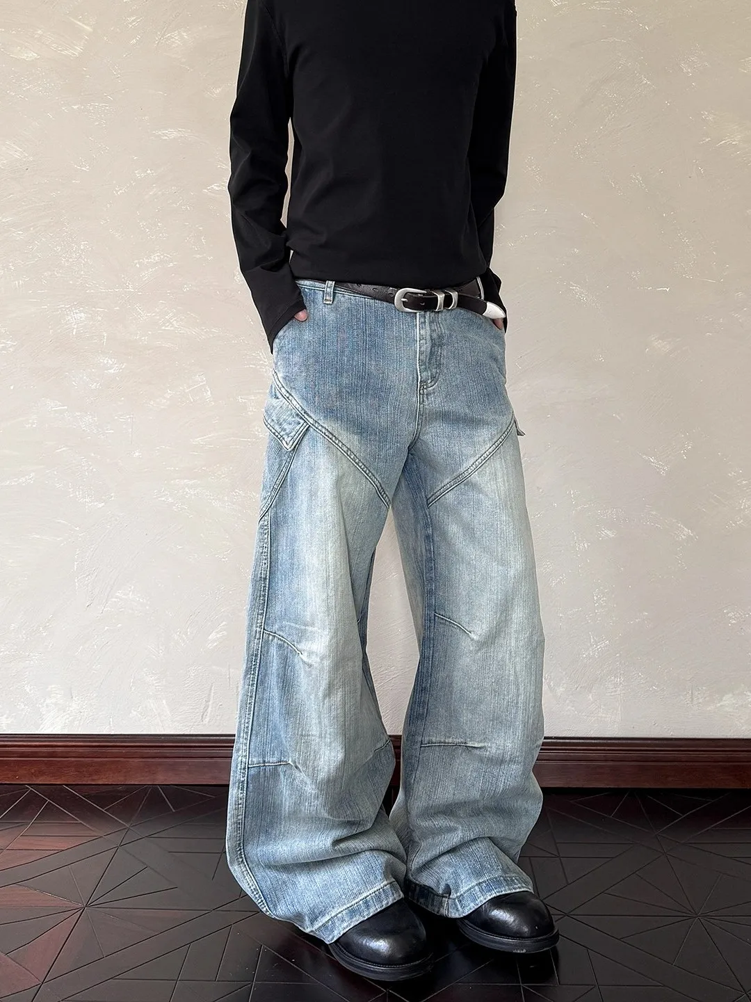 

Waed Light Blue Men's Jeans Straight Leg Loose High Street Wide Leg Pants American Casual Chic Spring Autumn Vintage