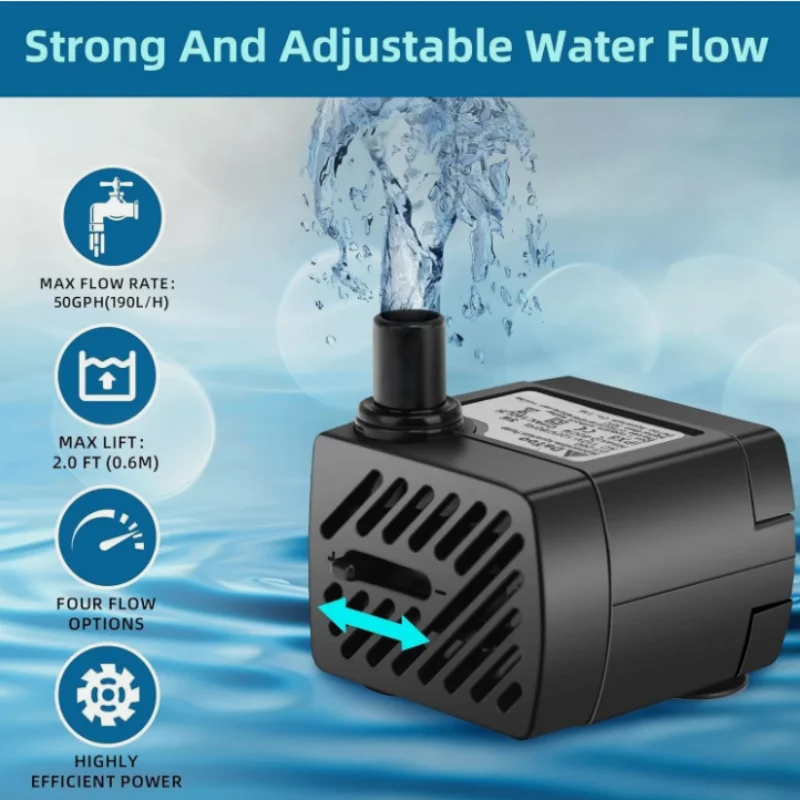 Submersible Fountain Water Pump With LED Light 50GPH 5W(4 LED), Black Water Pump for Water Feature Pond Fish Tank Sump